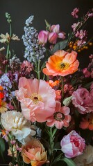 Wall Mural - Peach and Pink Flower Bouquet: Soft, Romantic Floral Photography