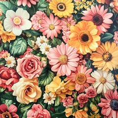 Wall Mural - Vibrant Floral Bouquet: Roses, Daisies, and Sunflowers