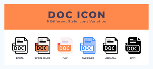 Wall Mural - doc file icon for websites and apps. vector illustration