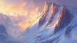 © harryaishi - A serene mountain landscape at sunset, showcasing snowy peaks and warm, glowing skies.