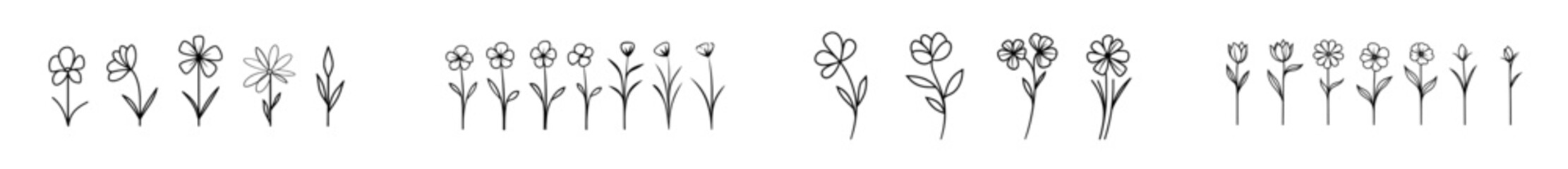 Wall Mural - a contemporary collection of single-line abstract flower drawings. hand-drawn, modern minimalistic d