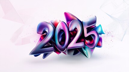 Canvas Print - 2025 New Year iridescent 3D digits.