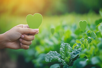 Wall Mural - Green Heart in Lush Nature: A Symbol of Eco-Friendly Love and Environmental Care