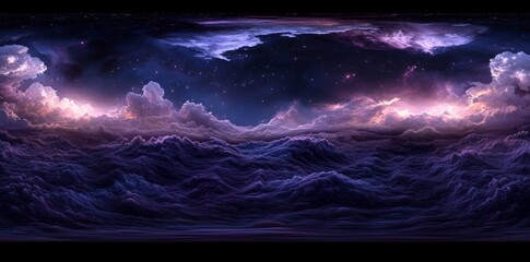 Wall Mural - A space-themed 360-degree equirectangular projection with a nebula and stars, utilized as an environment map. It is an HDRI spherical panorama.