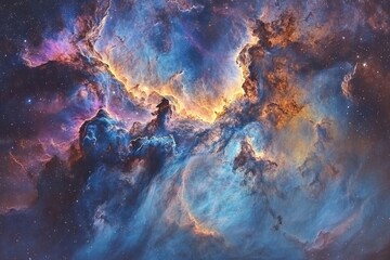 Canvas Print - A celestial illustration featuring a supernova nebula and stars against a cosmic backdrop, highlighting the enigmatic universe