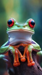 Sticker - Red-Eyed Tree Frog: A Close-Up Portrait of Nature's Jewel