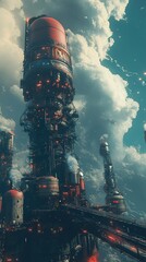 Wall Mural - futuristic industrial cityscape: a dark sci-fi landscape