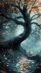 Wall Mural - Enchanted Autumn Forest: A Mystical Tree Path