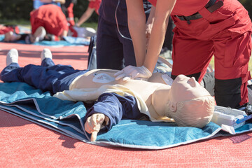 Wall Mural - CPR and first aid certification course with AED - Automated External Defibrillation