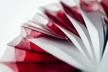 Wall Mural - a captivating display of paper fan art with red and white hues. the intricate folds create a dynamic