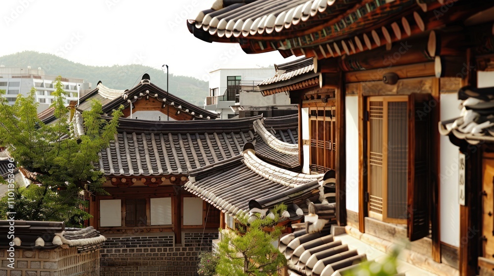 photograph of Bukchon Hanok Village, Korean traditional house in Seoul ...