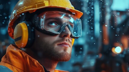 Wall Mural - technician in protective gear operating heavy machinery, emphasizing industrial safety and risk miti