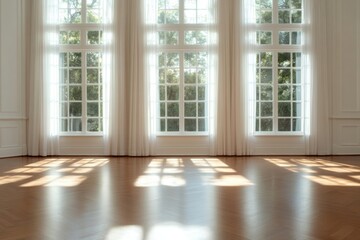 Wall Mural - Sunlight illuminating empty room through large windows