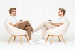 © EvgeniiasArt - Two caucasian adult males sitting opposite with coffee cups in white chairs