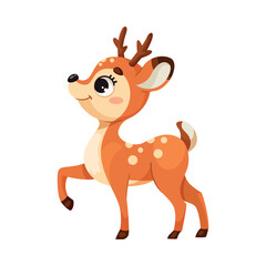 Wall Mural - cute reindeer baby with spotted body and antler standing vector illustration