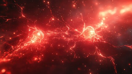 Wall Mural - A red and orange space with two glowing orbs. Generative AI