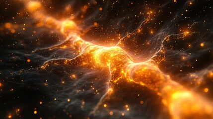 Wall Mural - A glowing, yellow line in a black background. Generative AI