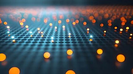 Wall Mural - abstract glowing particles on dark grid.