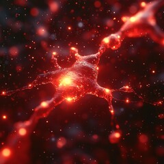 Wall Mural - A close up of a red neuron with a glowing center. Generative AI