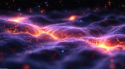 Wall Mural - A purple and orange sky with a lot of stars and fire. Generative AI