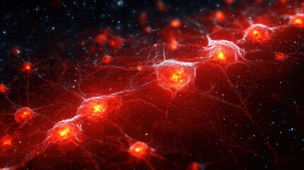 Wall Mural - A red and black image of a bunch of glowing red dots. Generative AI