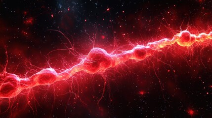 Wall Mural - A red glowing line of cells with a black background. Generative AI
