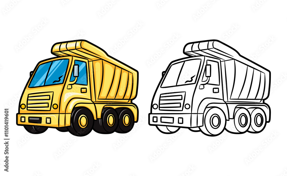 Dump Truck cartoon line art coloring pages book for kids vector ...