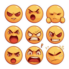 Poster - Various nervous face emojis with different expressions isolated on white background, showcasing emotions like anger, frustration, and irritation. PNG transparent
