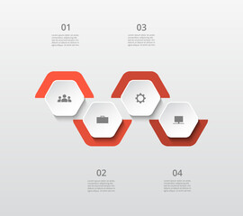 Wall Mural - Step by step red infographic template with 4 steps, options, parts or processes.