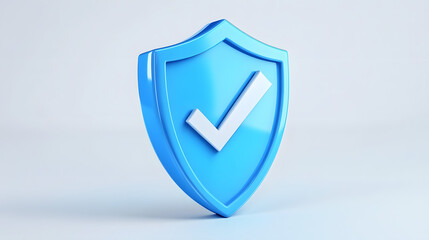 cartoon 3d Icon safety shield check mark perspective . Blue symbol security safety icon. Checkmark in minimalistic style. 3d vector illustration. white background	