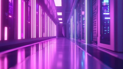 Wall Mural - neon-lit server room corridor: a futuristic digital landscape