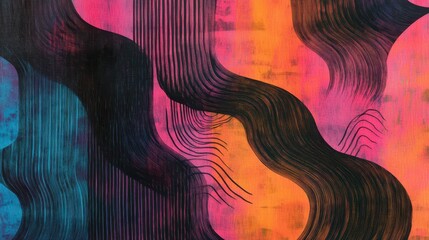 Wall Mural - Retro wallpaper of bold neon geometric shapes with glowing textures