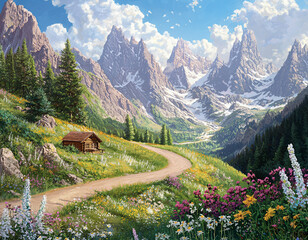 Wall Mural - Mountain Cabin Serenity