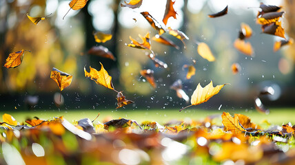 Wall Mural - background of falling autumn leaves, blurred backdrop