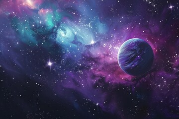 Canvas Print - Colorful Nebula and Distant Planet