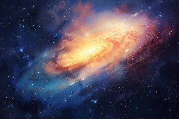 Wall Mural - Colorful spiral galaxy with glowing center and dust in deep space