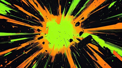 Wall Mural - comic-style 70s wallpaper with neon green bursts over a glowing background