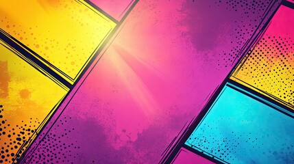 Wall Mural - Vibrant 70s wallpaper with glowing neon panels and dynamic gradient effects
