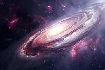 Canvas Print - Majestic spiral galaxy in the deep cosmos, surrounded by vibrant nebulae and distant stars.