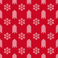 Wall Mural - christmas trees and snowflakes geometric red and white seamless pattern. vector illustration.
