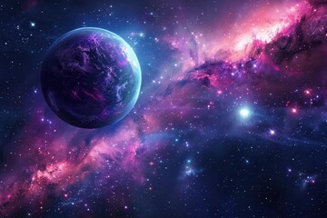 Wall Mural - Earth from Space with Purple Nebula