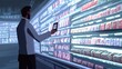 © Shapiere_Colections - A person in a lab coat examines products on a refrigerated shelf using a tablet.