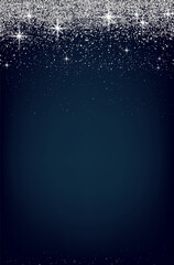 Wall Mural - dark blue christmas card with silver shiny dots, stars and copy space