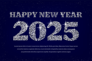 Wall Mural - blue happy new year 2025 card with copy space