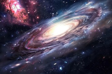Canvas Print - Painted Space Galaxy with Bright Center and Colorful Swirling Arms