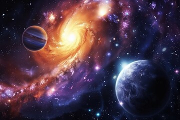 Canvas Print - Planets and stars in the vastness of space create a mesmerizing cosmic landscape.