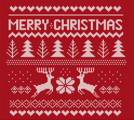 Christmas winter pattern print. Set of holidays element for jersey or t-shirt. Pixel deers, snowflake, hearts, zigzag ornament and christmas trees. Vector illustration.
