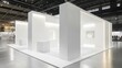 © Ti Studio - Empty white exhibition booth with simple design, open space, and blank walls