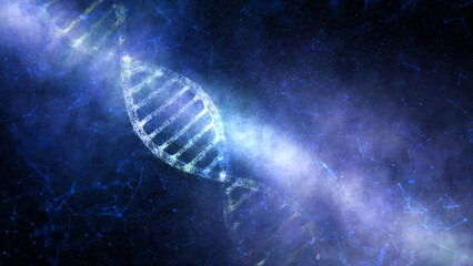 Poster - glowing 3d digital double helix dna chain illustration background.