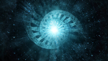 Poster - digital binary data with dna double helix chain illustration.